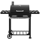 Royal Gourmet Holzkohlegrill Grillwagen mit klappbaren Seitenablagen, Smoker...