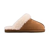 Hofbrucker warmer Lammfell Hausschuh für Frauen mit fester Sohle Obermaterial 100% Lammfell in chestnut braun, Größe 40