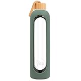 for you Nachhaltige Trinkflasche green olive - 750ml aus Glas + Silikonhülle -...