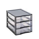 SUNDIS Tag Tower, schubladenbox aus Kunststoff, grau, 3 transparente Schubladen...