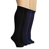 Hugh Ugoli Damen Bambus Kniehohe Socken, 4 Paar | Komfort Naht Lang Kleider...