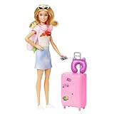 Barbie-Puppe, Reise-Barbie mit blonden Haaren, 10+ Reisezubehör, Aufkleber,...