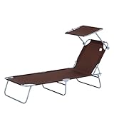 Outsunny Sonnenliege klappbar Gartenliege mit Dach, Liegestuhl mit 4-Fach...