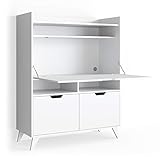 Vicco Sekretär Schreibtisch Berdi, Arbeitstisch mit Schrank, Weiß, 110 x 45 cm