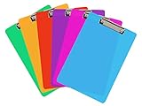 6 Coloured Plastic Clipboards | Strong 12.5 x 9 Inch (A4 Size) Multi Pack...
