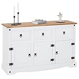 Sideboard Campo im Mexiko Stil Kommode Kiefer massiv weiß mit 3 Schubladen und...