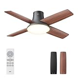 Dreo Ceiling Fan with Light and Remote Control, 44 Inch Flat Black Reversible...