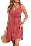 YUTILA Sommerkleid Damen V-Ausschnitt Ärmelloses Kleider Midi Blumenmuster...