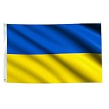 150x90cm Ukraine Flagge, Ukrainische Fahne mit 2 Metallösen für den Innen- und...