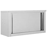 Homgoday Küchenschrank mit Schiebetüren 90x40x50 cm Edelstahl Hängeschrank...