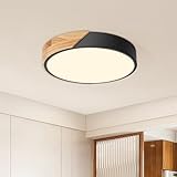 Kambo LED Deckenleuchte 24W ∅30cm, Moderne Deckenlampe Schwarz mit Holzoptik...