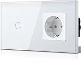 BSEED Lichtschalter mit Schuko Steckdose Glas, unterputz, 16 Amp CEE...