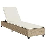 vidaXL Sonnenliege mit Auflagen Beige 55x200x25,5cm Poly Rattan, Gartenliege,...