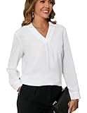 Dosieyeo Bluse Damen Elegant V Ausschnitt Langarmshirt mit Kragen Fließende...