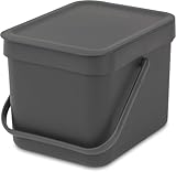 Brabantia Sort & Go Abfalleimer mit Deckel 6 L (grau), platzsparender Biomüll...