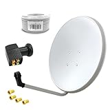 60cm HD Sat Anlage Quad LNB + 50m Koaxialkabel 135dB + Satfinder + 4 F-Stecker...