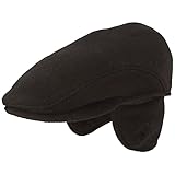 Breiter Herren Schiebermütze mit Ohrenklappen Flatcap Schirmmütze aus Wolle,...