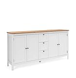 Newfurn Kommode Weiß Wildeiche Sideboard Vintage Landhaus - 180x90x40 cm...