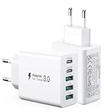 2er Pack USB C Ladegerät 50W, 5 Ports Mehrfach USB Stecker mit【2 USBC+3...