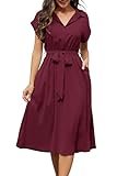 Cassiecy Strandkleid Damen Knielang Kurzarm Blusenkleid Elegant V-Ausschnitt...