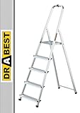 DRABEST Trittleiter klappbar Aluleiter 5 Stufen mit Ablage Stufenleiter...