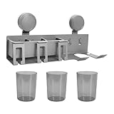 Zahnbürstenhalter Wand mit 3 Grauen Bechern, Zahnputzbecherhalter Ohne Bohren...