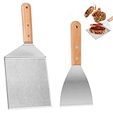 2 Stück Grillspachtel Set Plancha Spachtel Pfannenwender Edelstahl mit...