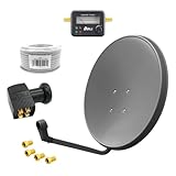 60cm HD Sat Anlage Quad LNB + 20m Koaxialkabel 135dB + Satfinder + 4 F-Stecker...