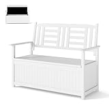COSTWAY Gartenbank Holz mit Stauraum, wetterfeste Truhenbank, 2-Sitzer Holzbank...
