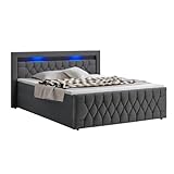 Juskys Boxspringbett Leona 180x200 cm - Bett mit LED Beleuchtung, Topper & H4...