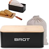 KOOK TIME Brotkästen Metall mit Bambusdeckel – Moderne Brotbox Küche –...