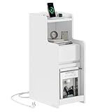 AOGLLATI Nachtschrank Schmal mit Ladefunktion Beistelltisch mit 2 Schubladen,...
