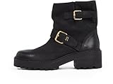 Tommy Hilfiger Damen Mid Boot Stiefel Biker Double Buckle aus Leder, Schwarz...