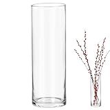 QWORK® Große Zylindrische Glasvase 30x10cm - Moderne Klare Blumenvase für...