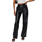 Damen Kunstlederhose, PU, ​​hohe Taille, gerades Bein, mit Taschen,...