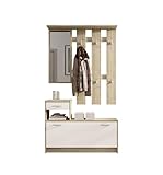 Vera Garderobe mit Spiegel weiß matt - Kompaktgarderobe Korpus Eiche Sonoma...