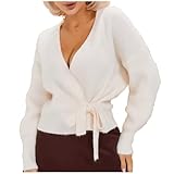 Damen Pullover Elegant Wickelpullover Strickpullover Wickeloptik V Ausschnitt...