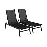2er-Set Liegestuhl aus Textilene und Metall mit mehreren Positionen. Schwarz. L...