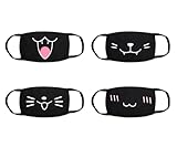 Mis.Moon 4 Pack Mundmaske, Schwarze Masken mit Cartoon Mustern Mundschutz,...
