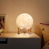A.T.Lums LED Mond Lampe - 3D Dimmbar Mondlicht mit Holzständer, Touch & USB...