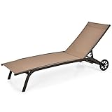 GIANTEX Sonnenliege, Gartenliege mit Rollen, Liegestuhl mit 6-Fach Verstellbarer...