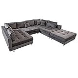 Riess Ambiente Modernes XXL Sofa Kent 305cm grau Federkern inkl. Hocker und...