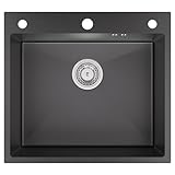 Auralum Spülbecken schwarz 54 x 49 cm, Küchenspüle Edelstahl Anthrazit, 1...