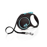 flexi® Black Design M Gurt 5 m schwarz/blau, Roll-Leine für Hunde bis 25 kg