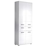 trendteam smart living - Skin - Hochschrank - Weiß/Weiß Hochglanz - Badschrank...