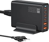 200W USB C Ladegerät, PD 100 W Schnellladegerät 6 Port Ladestation GaN-III...