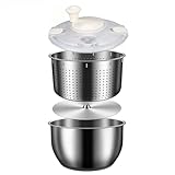 Lnfxkvva 6L Salatschleuder Edelstahl Großer Gemüsewäscher mit PP-Deckel für...