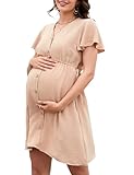 YesFashion Damen Umstandskleid Kurzarm Stillkleid elegant V-Ausschnit...