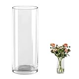 QEEYON Glas Blumenvase,Modern Zylinder Vase 30cm Hoch,Zylindrische...