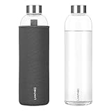 LOOFORE Trinkflasche aus Glas 1l / 1 liter - Glasflasche 1000ml mit...